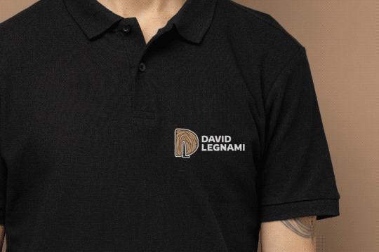 David Legnami logo embroidered on a black polo shirt